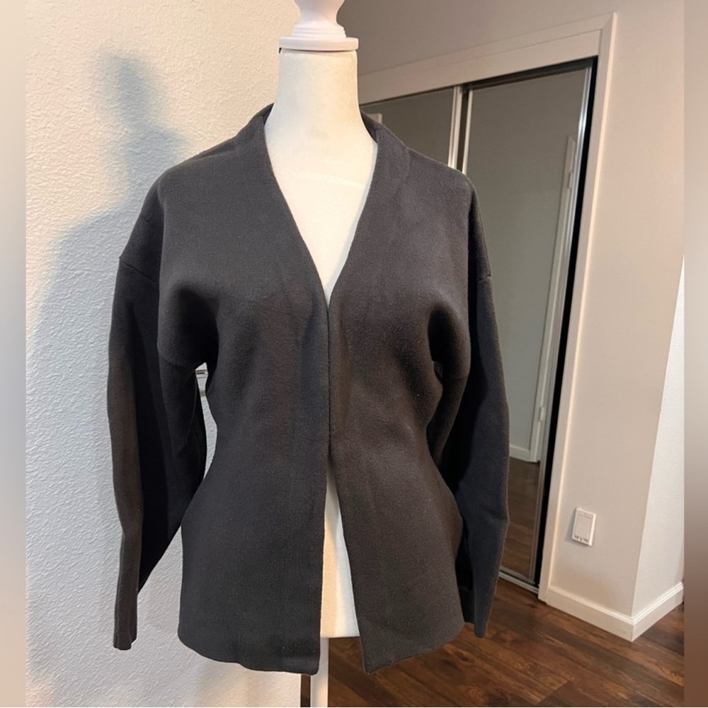 Zara Ribbed Knit Gray Open-Front Cardigan